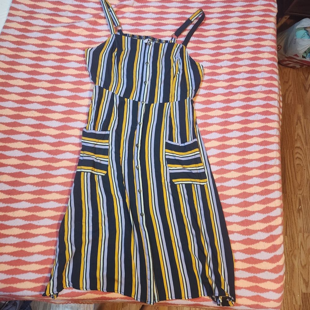 Xhilaration Yellow and Black Striped Midi Dress